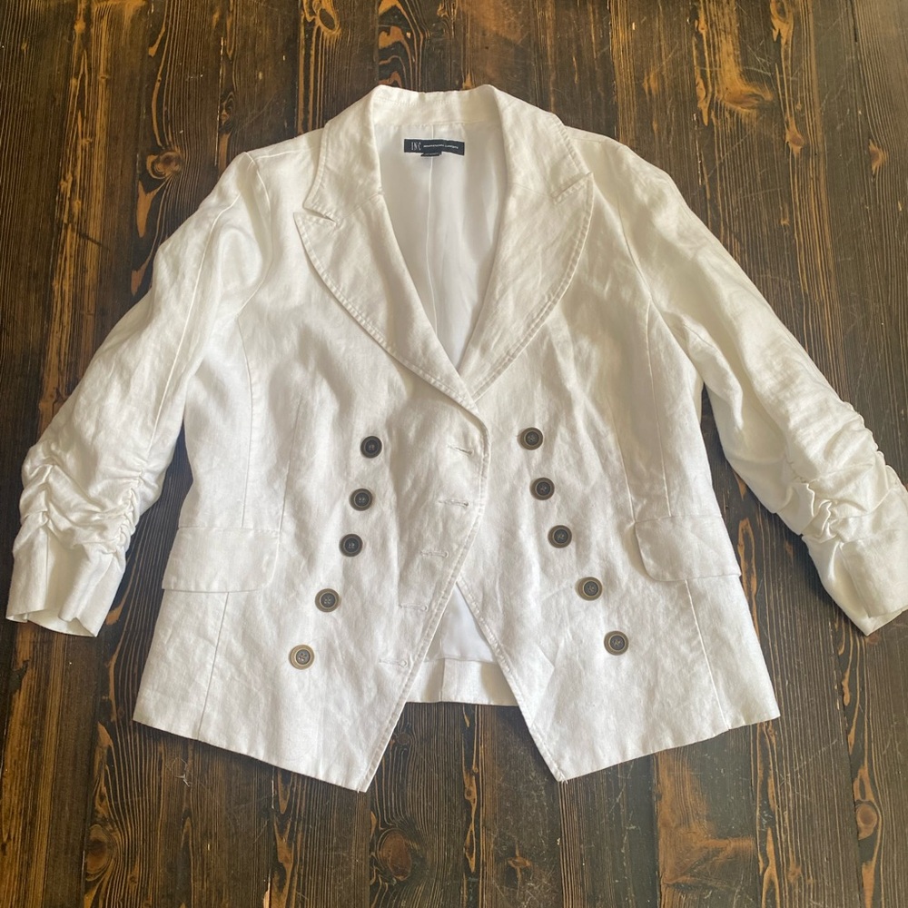 International Concepts/White Linen Double Breasted Fitted Crop Jacket